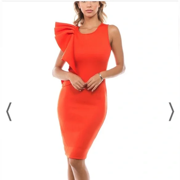 Dresses | Orange One Side Ruffle Sleeveless Scoop Neck Zipper Back Bodycon  Dress M | Poshmark